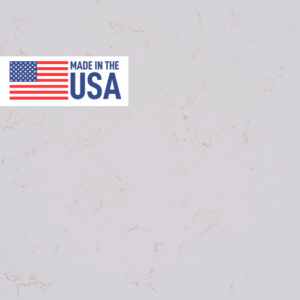 Sample image of Carrara Roma quartz by Daltile featuring delicate grey veining on a bright white background, with a 'Made in USA' badge.